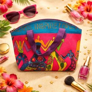 Laurel Burch Sun & Sand Tote Bag NWT Artsy Print Zipper Top Small Handbag